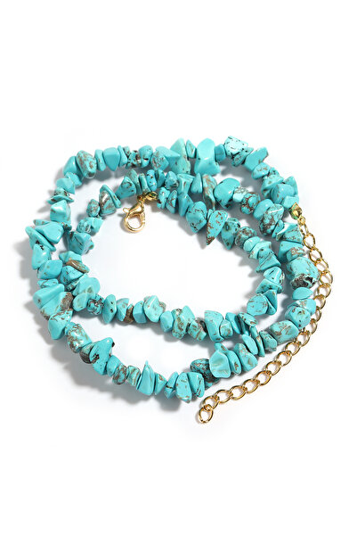 Choice قلادة تشوكر من الحجر الأزرق الطبيعي طراز 22 بطول 43 سم، مصنوعة من حصى ...