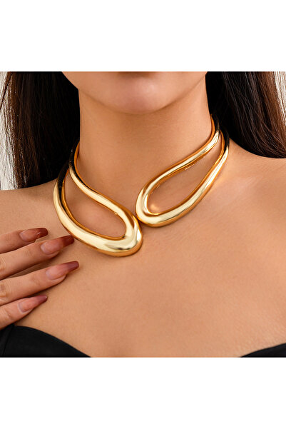 Choice قلادة IngeSight.Z Punk Hollow ذات الطبقتين المفتوحتين باللون الذهبي، ق...