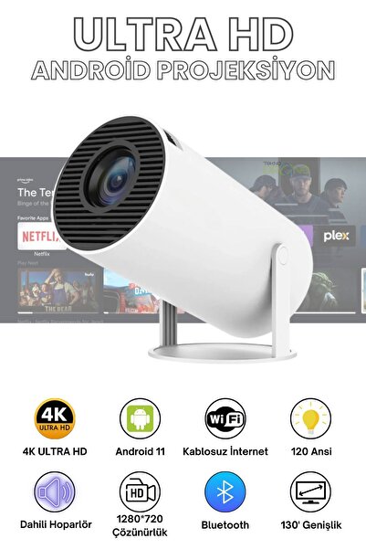 Başkenttekno Taşınabilir Android Projeksiyon En Güncel Versiyon Wifi Destekli Akıllı Sinema Projektör Ultra Hd