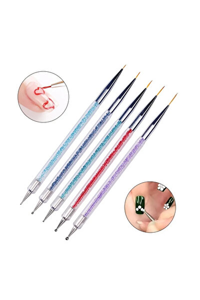 Choice 5 قطع/مجموعة فرش رسم أظافر ثنائية الأطراف 2 في 1 بمقبض كريستالي، جل ال...