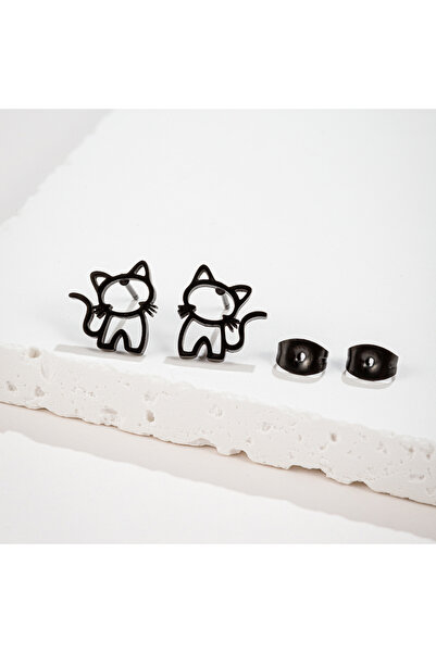 Choice GED690B 1 Pair Cute Cat Stainless Steel Stud Earrings for Mens Womens ...