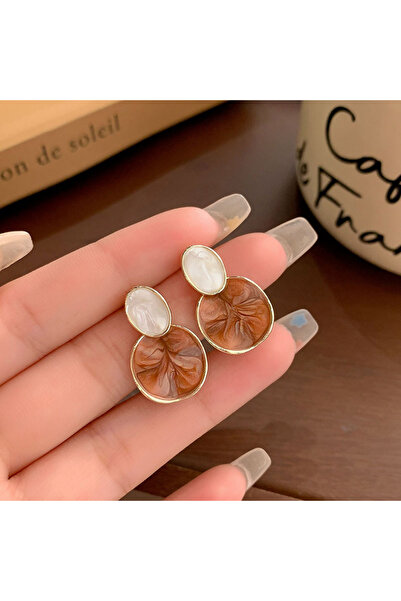 Choice brown Simple Vintage Blue and Brown Irregular Geometric Round Drop Ear...