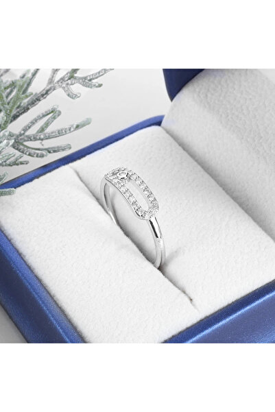 Choice AL18196- خاتم فضي لامع بتصميم هندسي رائع بفتحة هندسية من الزركون والكريستال