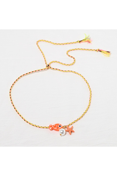 Choice قلادة على شكل سمكة بوهيمية خزفية ملونة باللون البرتقالي للنساء مع حبل ...