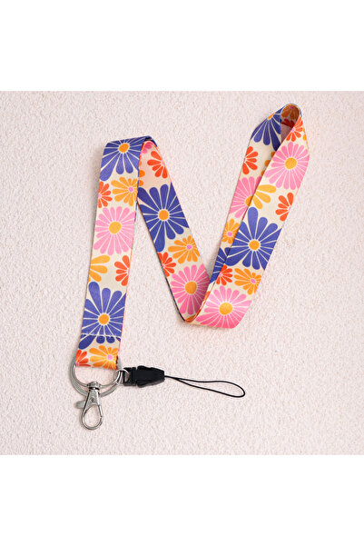 Choice حبل رقبة على شكل زهرة للهاتف المحمول باللون البرتقالي لحامل بطاقة الهوية، حبل رقبة من البوليستر على شكل زهرة الأقحوان اللطيفة