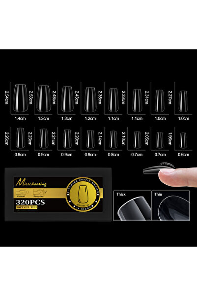 Choice 02-320 قطعة-Coffin-M S-2XL أطراف أظافر صناعية لامعة منحوتة من الجل الن...