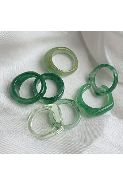 Choice 7-8 MULTI 7-piece elegant and fashionable style jade green resin ring set for women, exquisite and s