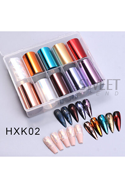 Choice HXK02 10 لفات/علبة رقائق أظافر معدنية عاكسة ثلاثية الأبعاد باللون الذه...