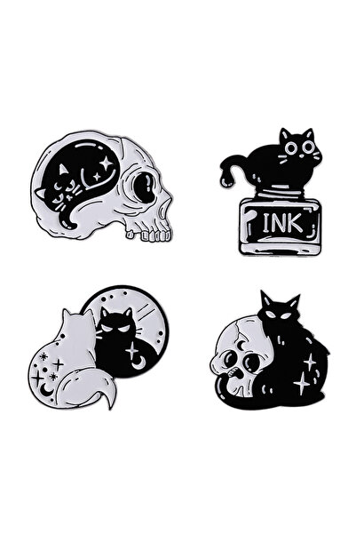 Choice مجموعة من 3 دبابيس مطلية بالمينا على شكل قطة سوداء لطيفة ذات عيون كبير...