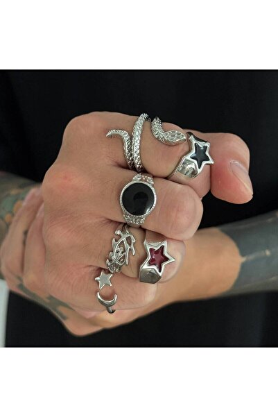 Choice مجموعة من 6 قطع من خواتم PuRui الفضية العصرية المبتكرة غير المنتظمة عل...