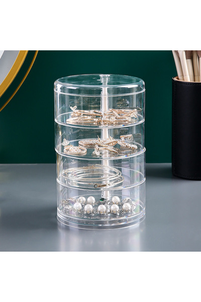 Choice صندوق تخزين مجوهرات دوار أنيق وكبير السعة مكون من 4 طبقات للنساء، شفاف...