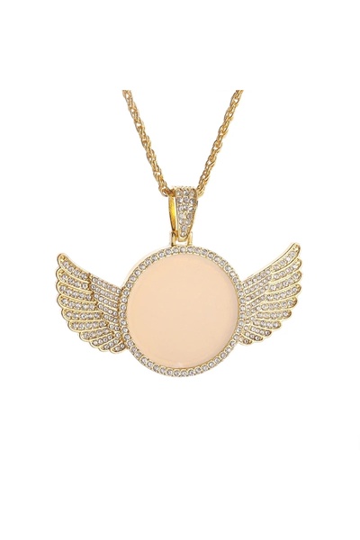 Choice AL20353-قلادة تذكارية ذهبية أنيقة على شكل أجنحة ملاك مرصعة بالكريستال ...