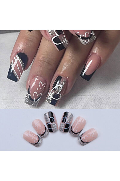 Choice 24 قطعة أظافر فرنسية قصيرة متدرجة اللون باللون الرمادي مع جل جيلي واحد ومبرد أظافر واحد - للفتيات والأمهات