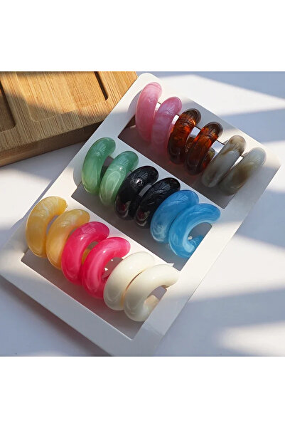 Choice Colorful 9Pairs Colorful Hook Earrings Set Bohemian Texture C Shape Ea...