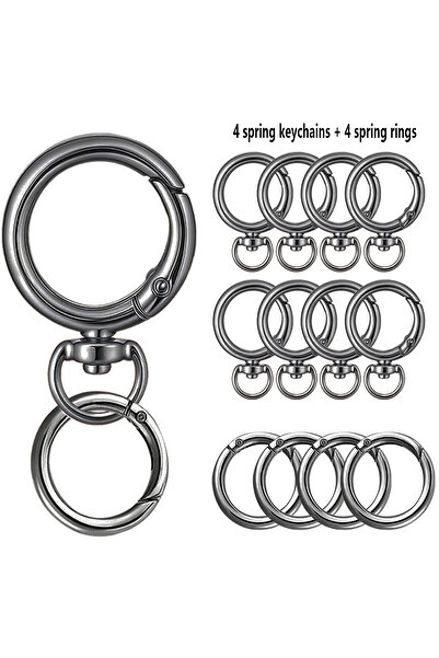 Choice 8PCS black 8-piece keychain set with metal key ring, carabiner clip & ...