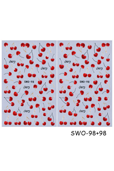 Choice SWO-98-2 قطعة ملصقات أظافر على شكل كرز أحمر بتصميم فاكهة الكرز الاستوا...