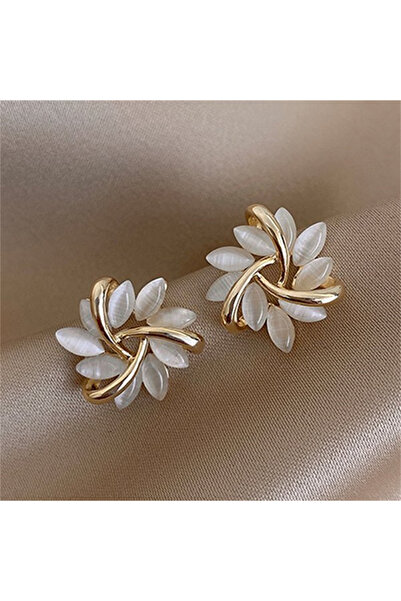 Choice ER21Y0680 Exquisite Opal Flower Stud Earrings For Women Korean Shiny Crystal Imitation Pearl Floral