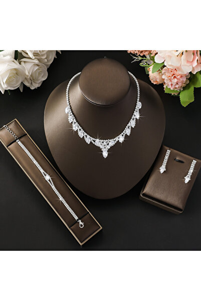 Choice 80845301- طقم مجوهرات فضي أنيق مكون من 4 قطع من قلادة وأقراط وسوار مرص...