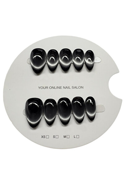 Choice GJ-CDJ-CW39-S 10 قطع/حقيبة أظافر قصيرة مصنوعة يدويًا من اللوز باللون الأسود والفضي على شكل قطة مغناطيسية