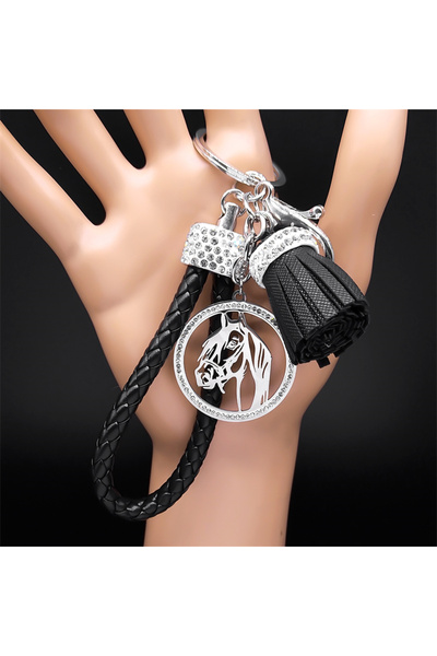 Choice A SR Animal Horse Head Crystal Stainless Steel Pendant Keychain for Wo...