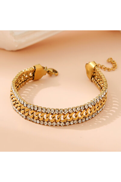 Choice سوار من الفولاذ المقاوم للصدأ مطلي بالذهب عيار 18 قيراطًا بلون ذهبي من...