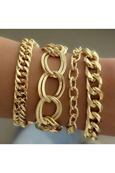 Choice AYA6569601 4 قطع/مجموعة سوار معدني بسيط من سلسلة سميكة للنساء بوهو متع...