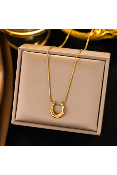 Choice قلادة على شكل حدوة حصان من الفولاذ التيتانيوم الذهبي على شكل حرف U للن...