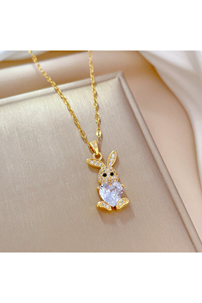 Choice طقم قلادة أرنب من الفولاذ المقاوم للصدأ باللون الأبيض من الزركونيوم ال...