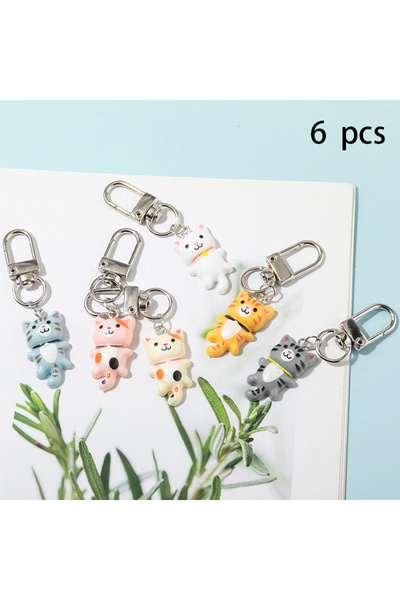 Choice 6pcs 6pcs/set Cute Colorful Resin Cat Keychains Kawaii Cartoon Animal ...