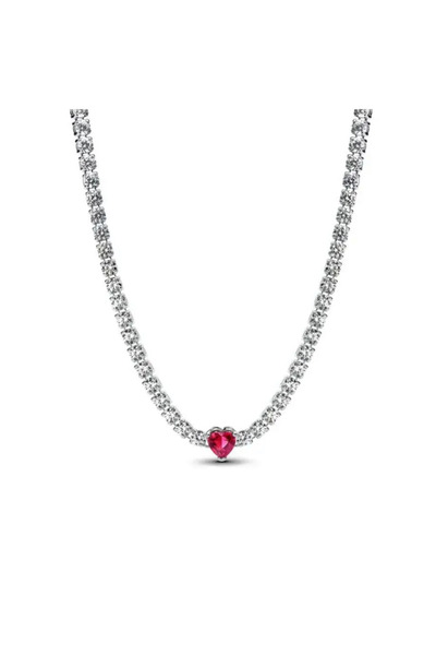 Choice P2274 2024 قلادة على شكل قلب من الفضة الإسترلينية عيار 925 بطول 50 سم على شكل قلب أحمر، هدية مثالية لعشاق المجوهرات في العطلات