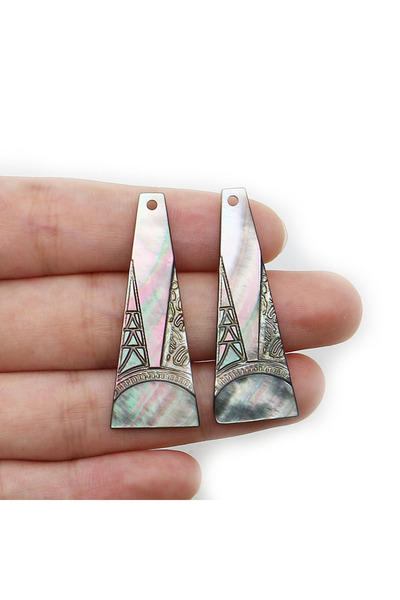 Choice 15 × 39 مم - 4 قطع 4 قطع من صدفة عرق اللؤلؤ الطبيعي الأسود المنحوتة يد...