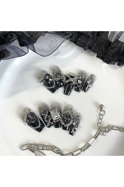 Choice SJ0010-M 10 قطع من الأظافر المصنوعة يدويًا على شكل نعش، أظافر صناعية ج...