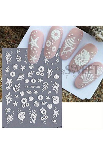 Choice ملصقات أظافر ZY-5D148 5D على شكل قنديل البحر الصيفي للشاطئ، صدفة بيضاء...