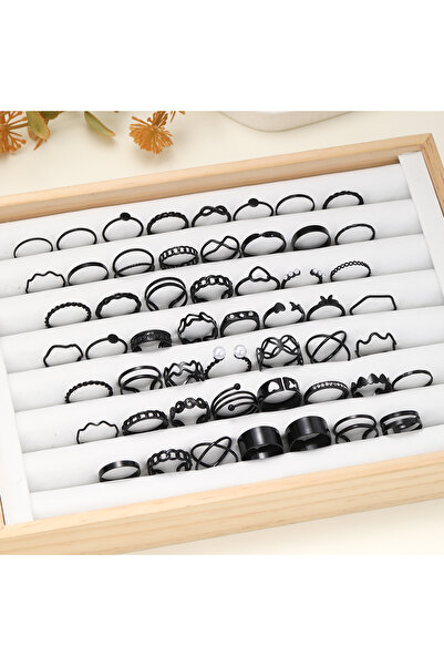 Choice AYABlack No Box 53Pcs/Set Vintage Hollow Punk Black Rings For Women Si...