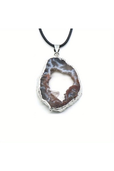 Choice قلادة من حجر العقيق الطبيعي من الكريستال والجيود للنساء مصنوعة من السي...