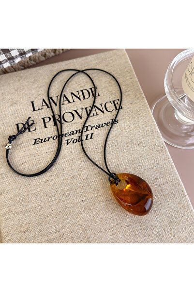 Choice Amber color Minimalist Retro Gradient Pendant Necklace Korean Style Lo...