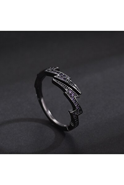 Choice خاتم زركون قابل للتعديل باللون الأسود (بنفسجي) بتصميم البرق، مصنوع من ...