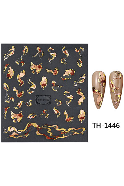 Choice ملصقات أظافر TH-1446، تصميم حبر بنفسجي أزرق بني، زخارف ذهبية، فن ذاتي ...