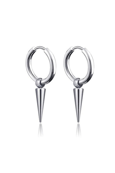 Choice Long Cone Silver 2pcs Rock Cone Pendant Hoop Earrings Female Men Stain...