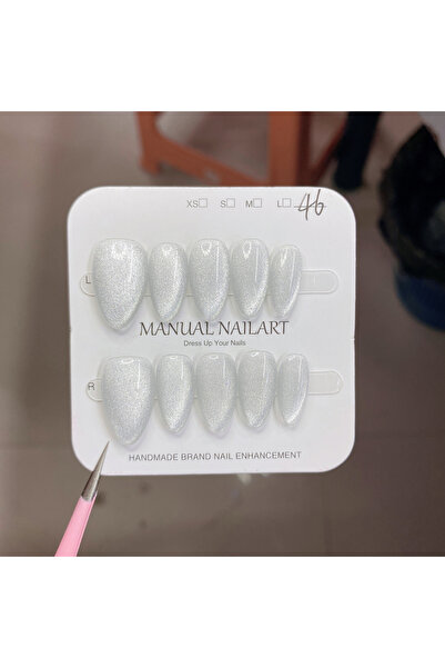 Choice GJ-CDJ-CM46-M 10 قطع/حقيبة أظافر قصيرة مصنوعة يدويًا من اللوز باللون الأسود والفضي على شكل قطة مغناطيسية