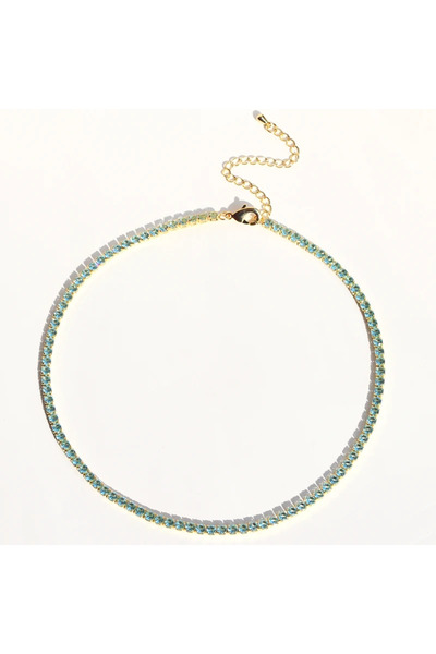 Choice قلادة فاخرة من الزركون المكعب الأزرق البحيري، مرصعة بصف واحد من الزركو...