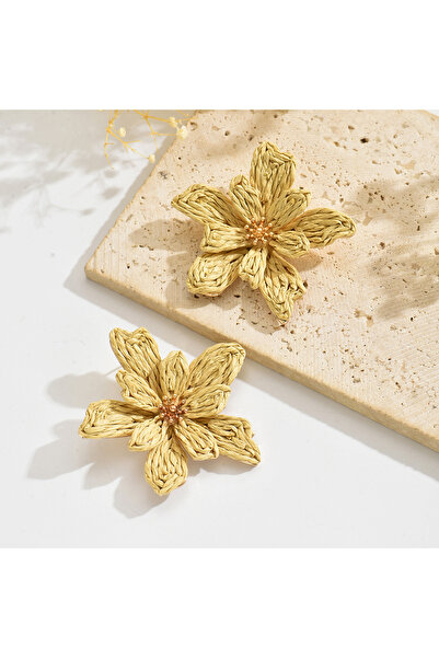 Choice أقراط نسائية مصنوعة يدويًا من زهرة الرافية غير المنتظمة بتصميم عصري فر...