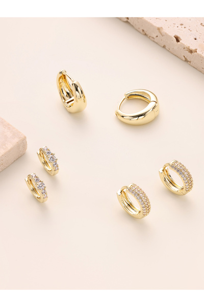 Choice طقم ذهبي مكون من 3 أزواج من الأقراط الدائرية الذهبية الصغيرة للنساء، م...