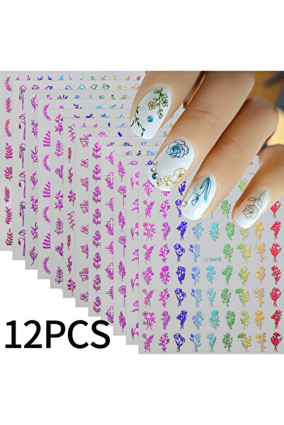 Choice ملصقات أظافر فنية ملونة ثلاثية الأبعاد على شكل أوراق زهور ذهبية رائعة ...