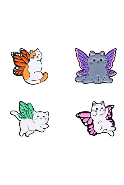 Choice 4 قطع 4 قطع دبابيس مطلية بالمينا على شكل قطة كرتونية لطيفة على شكل أجن...