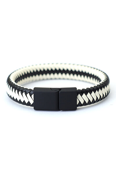 Choice Black White Noter Men Leather Bracelet Bangle Black Braided Magnetic C...