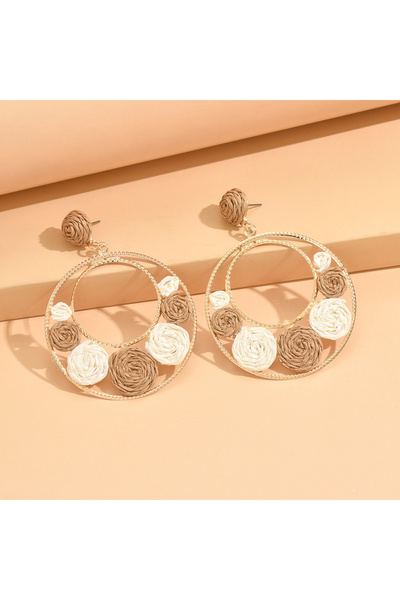 Choice أقراط رافية دائرية بلون بوهيمي رمادية للنساء من دوبامين صيفي للشاطئ مص...