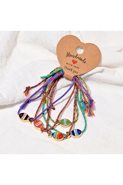 Choice سوار متعدد الألوان مكون من 5 قطع على شكل سمكة للنساء، سوار صداقة بوهيم...