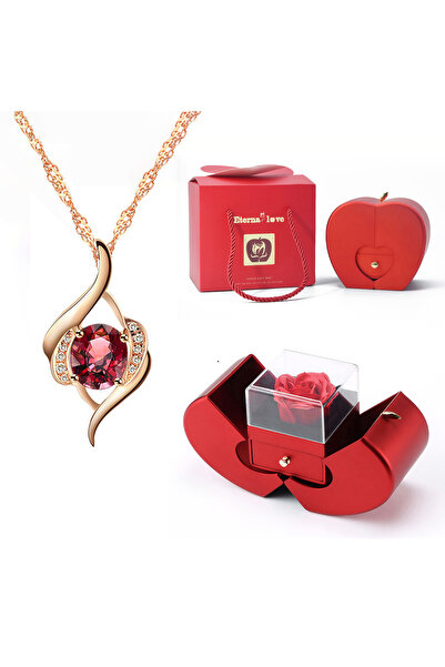 Choice قلادة فاخرة من الزركون الأحمر باللون الوردي الذهبي مع صندوق هدايا مجوه...