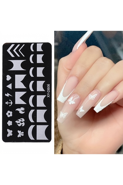 Choice XY-DB06 لوحة ختم فن الأظافر ذات الطرف الفرنسي من قطعة واحدة، أنماط قلب...